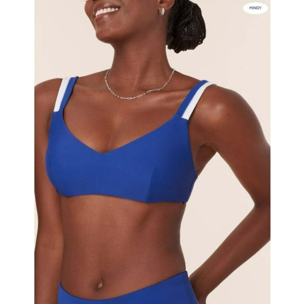 Andie Swim The Rockley Blue White Bikini‎ Top Swimsuit Small